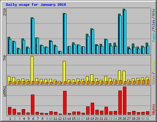 Daily usage for January 2016